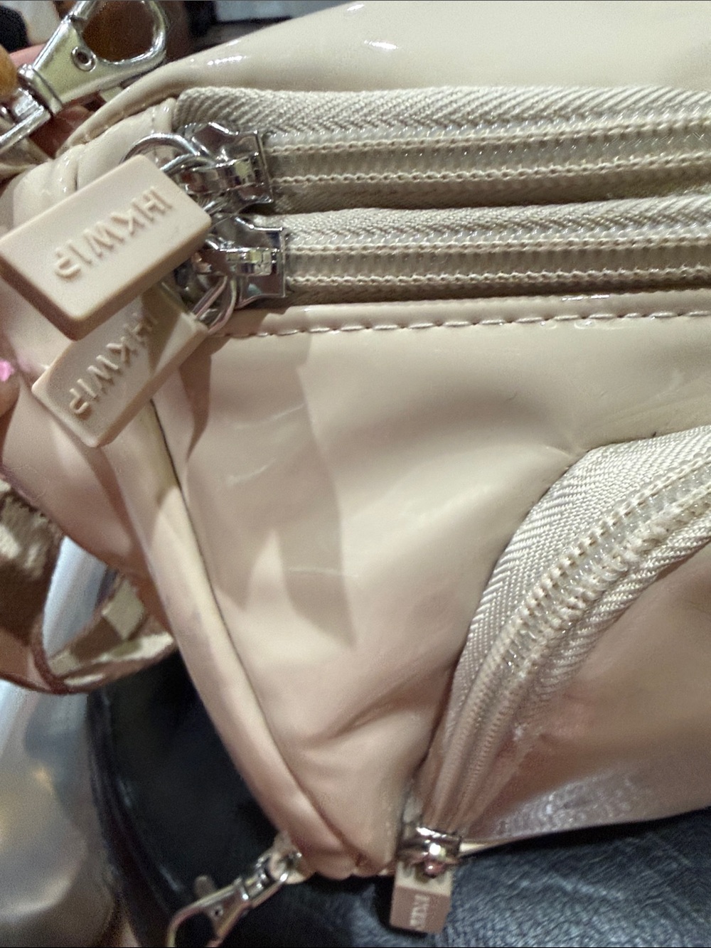 Cream Nylon Men's Belt Bag with Multiple Zip Pockets - Picture 7 of 9